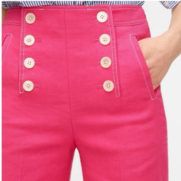 J.Crew Peyton Sailor Pant Stretch Linen Size 6 Soft Fuchsia Pink Retro Preppy - Picture 3 of 15
